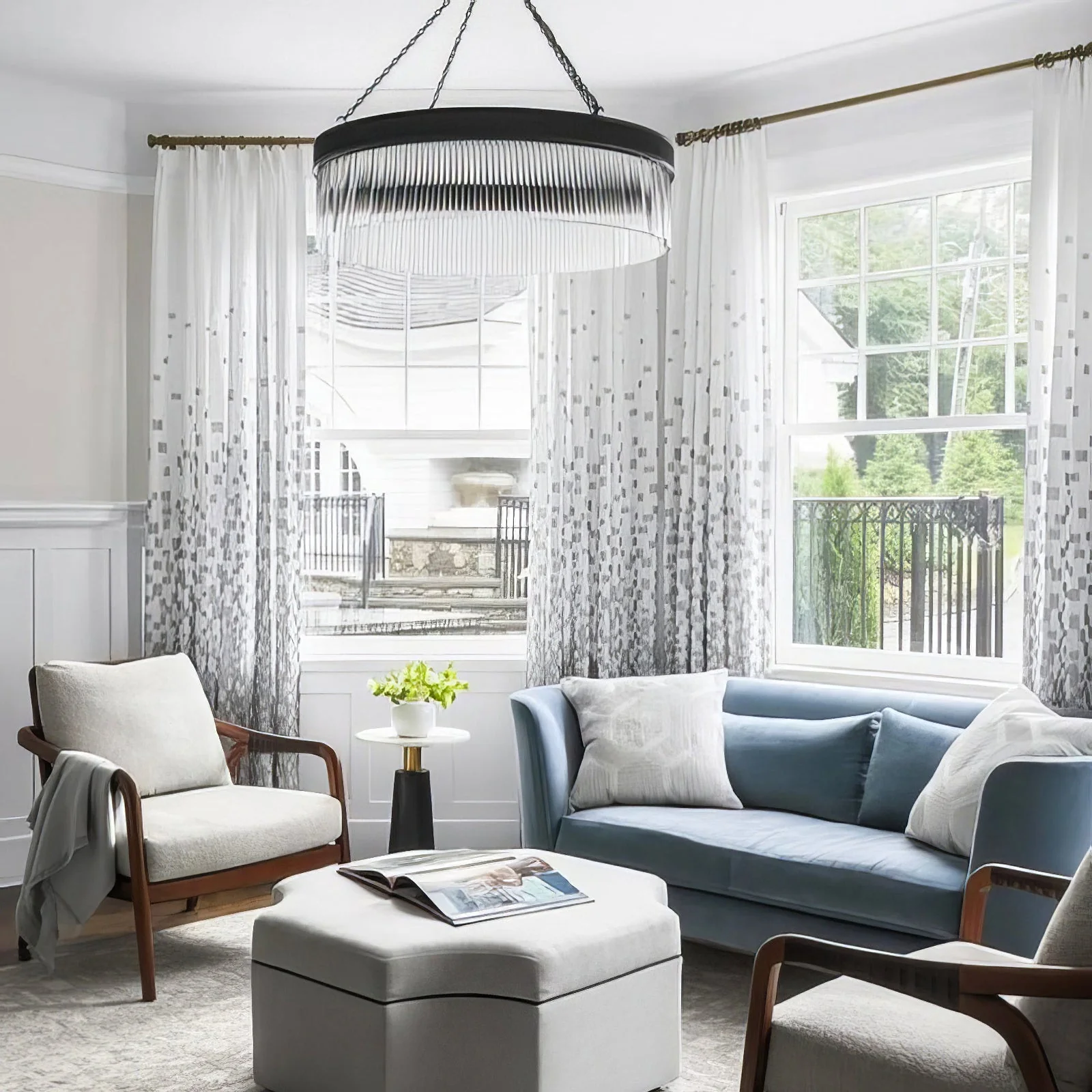 Ribbed Glass Ring Chandelier - Image 8