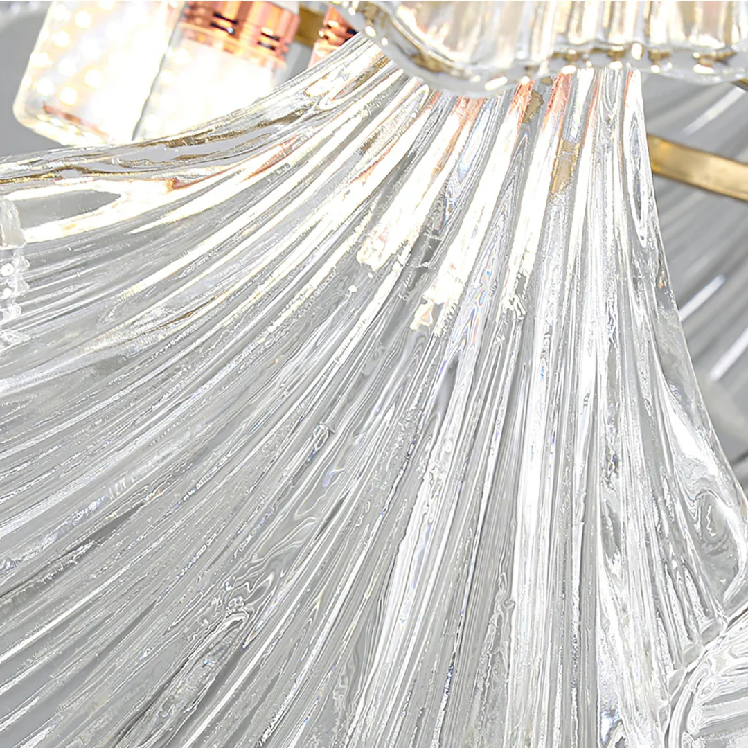 Ribbed Glass Shell Brass Chandelier - Image 11