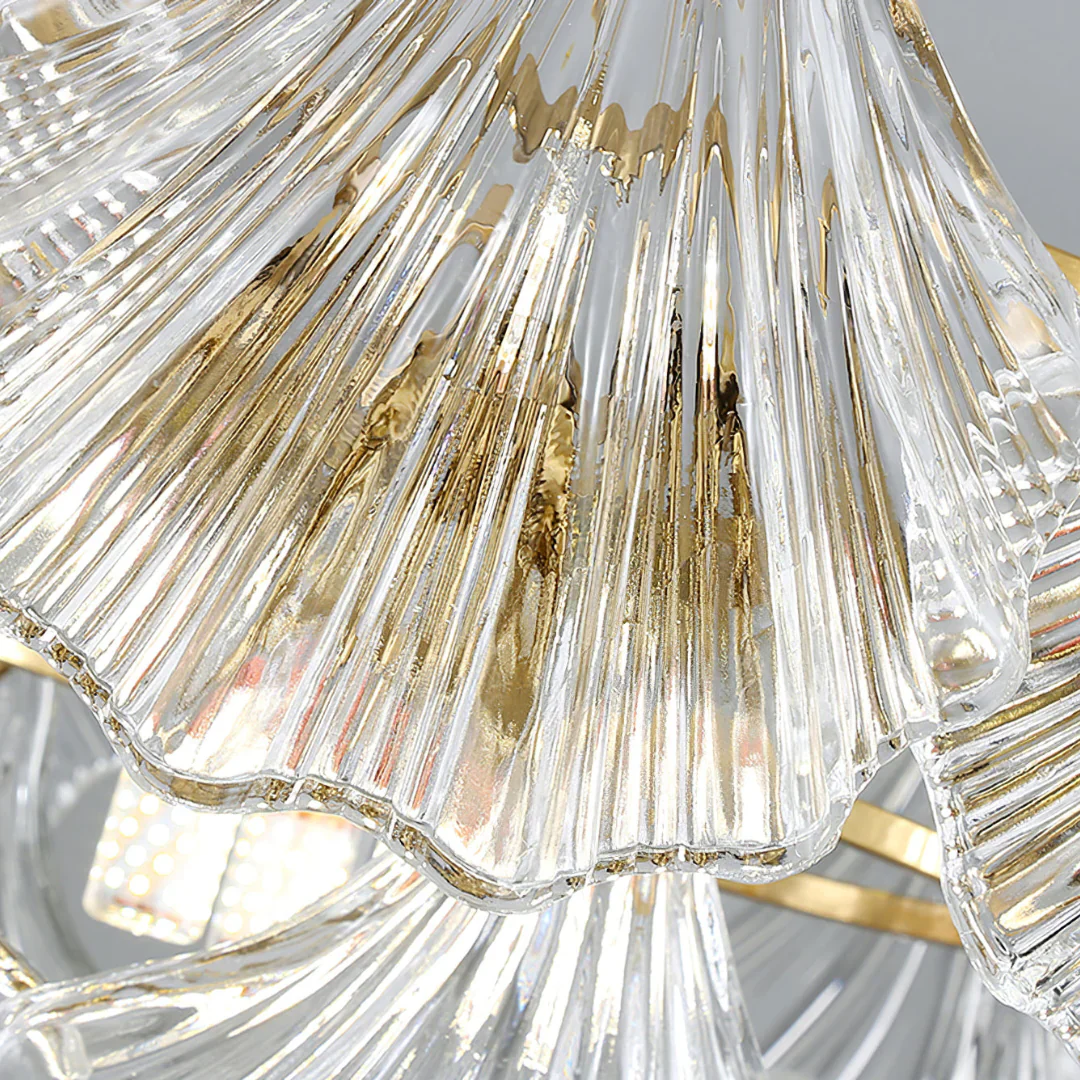 Ribbed Glass Shell Brass Chandelier - Image 12