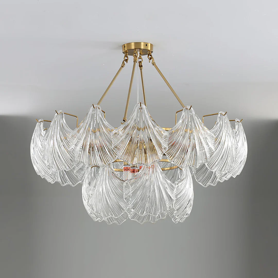 Ribbed Glass Shell Brass Chandelier - Image 14
