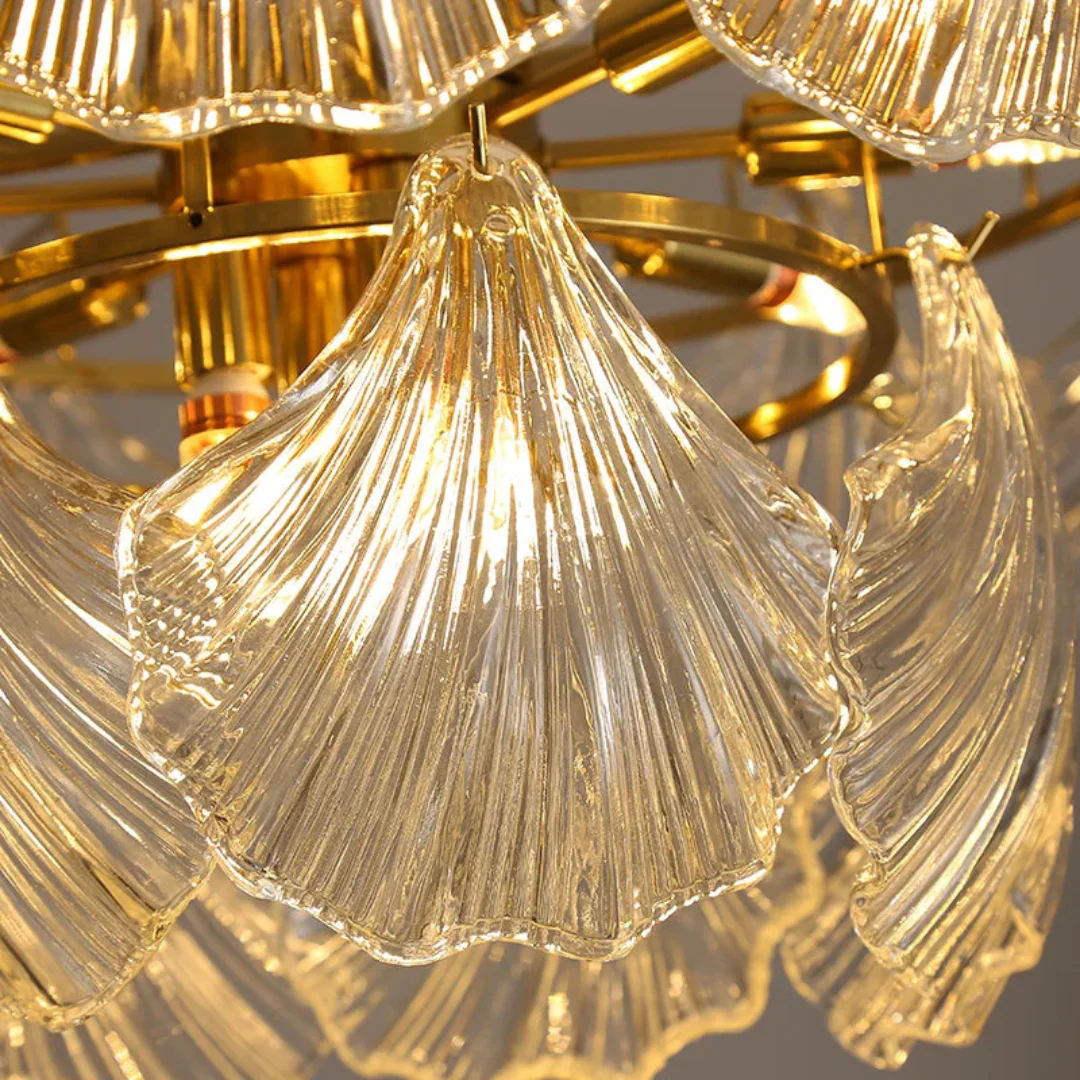 Ribbed Glass Shell Brass Chandelier - Image 18