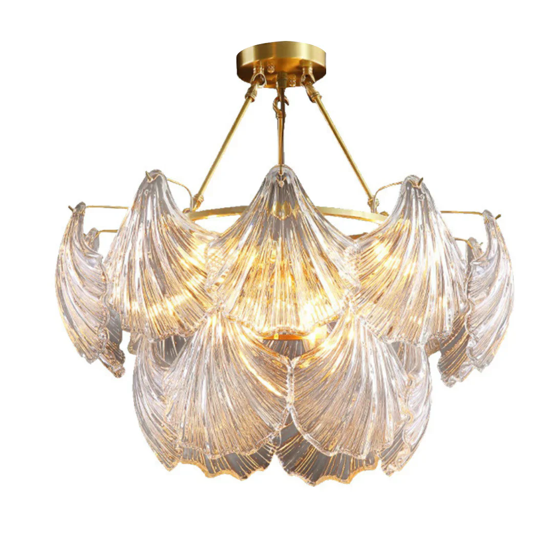 Ribbed Glass Shell Brass Chandelier - Image 19
