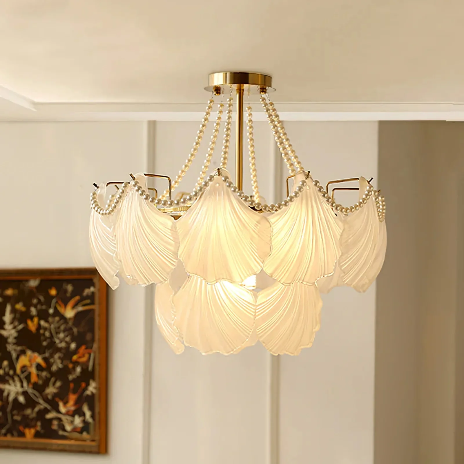 Ribbed Glass Shell Pendant Chandelier - Image 2