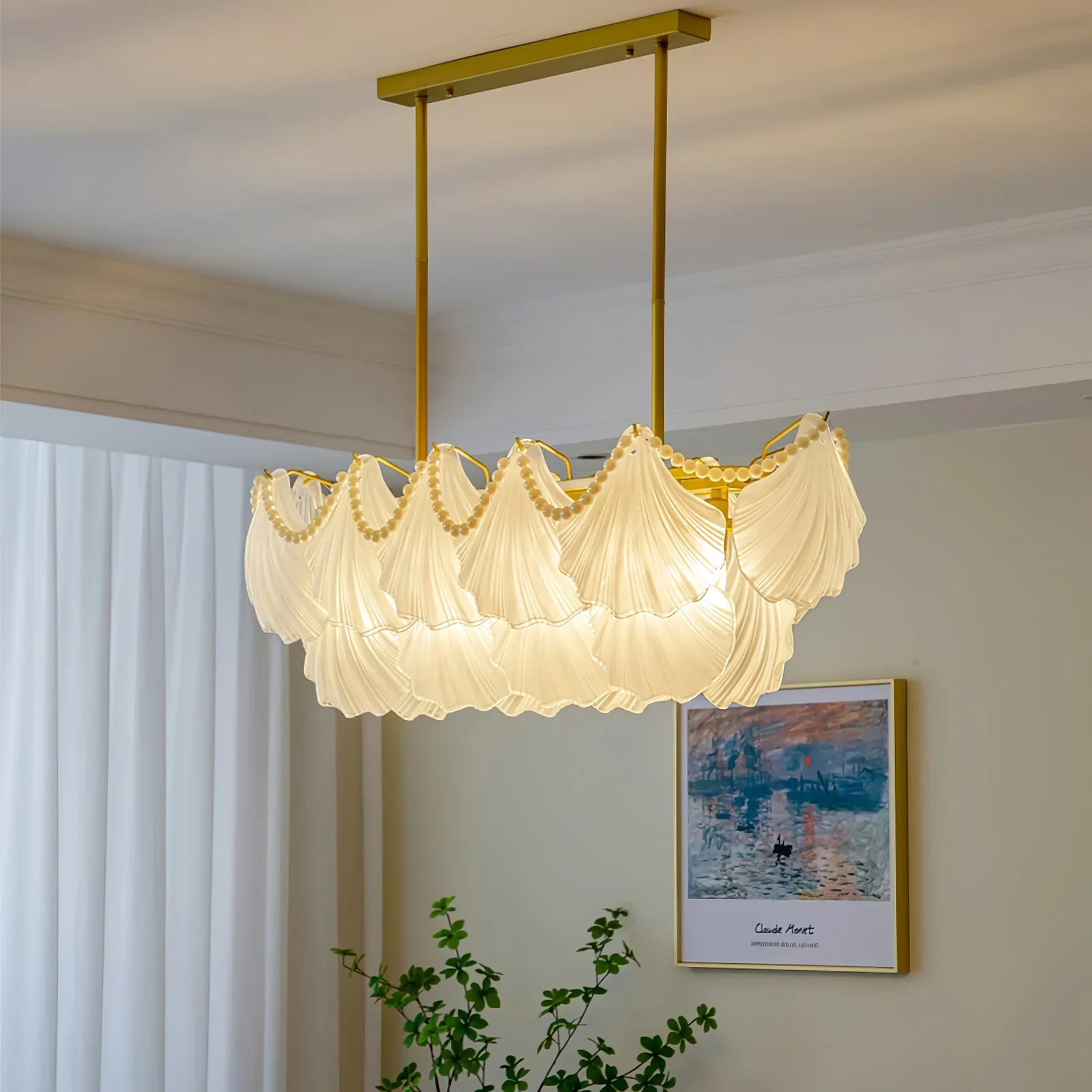 Ribbed Glass Shell Pendant Chandelier - Image 3