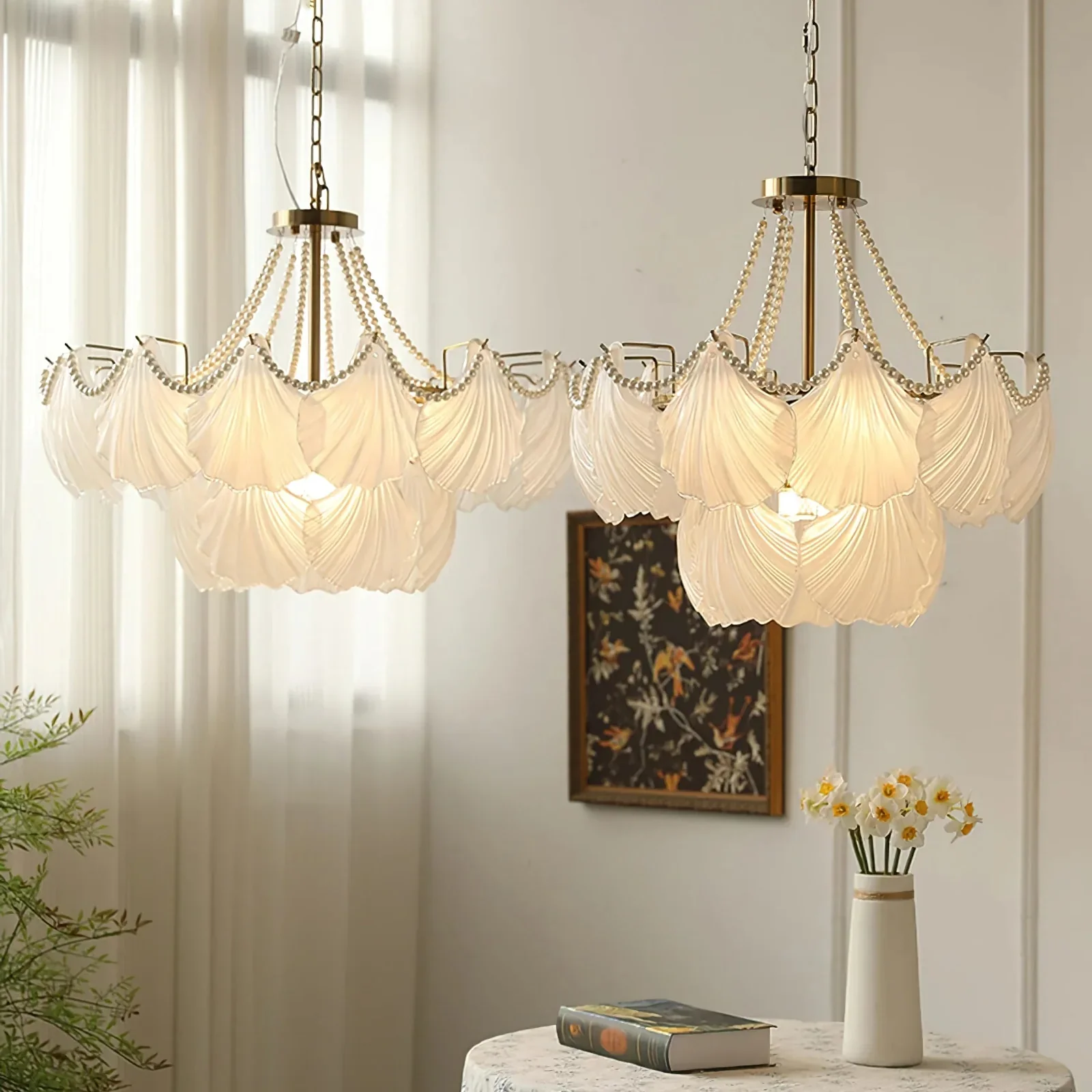 Ribbed Glass Shell Pendant Chandelier - Image 4