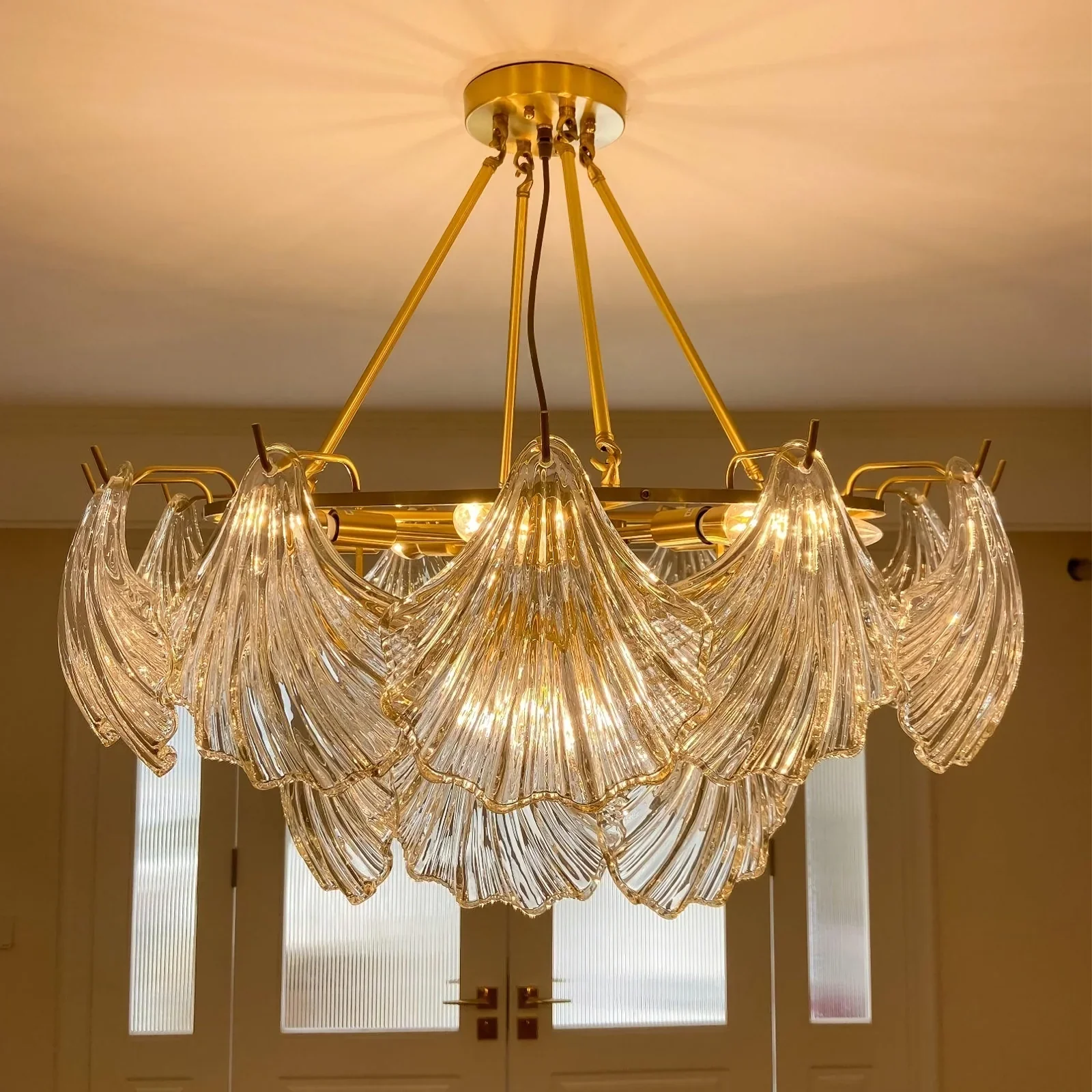 Ribbed Glass Shell Pendant Chandelier - Image 5