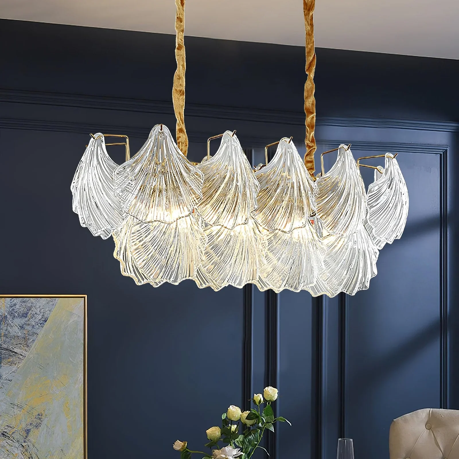 Ribbed Glass Shell Pendant Chandelier - Image 6