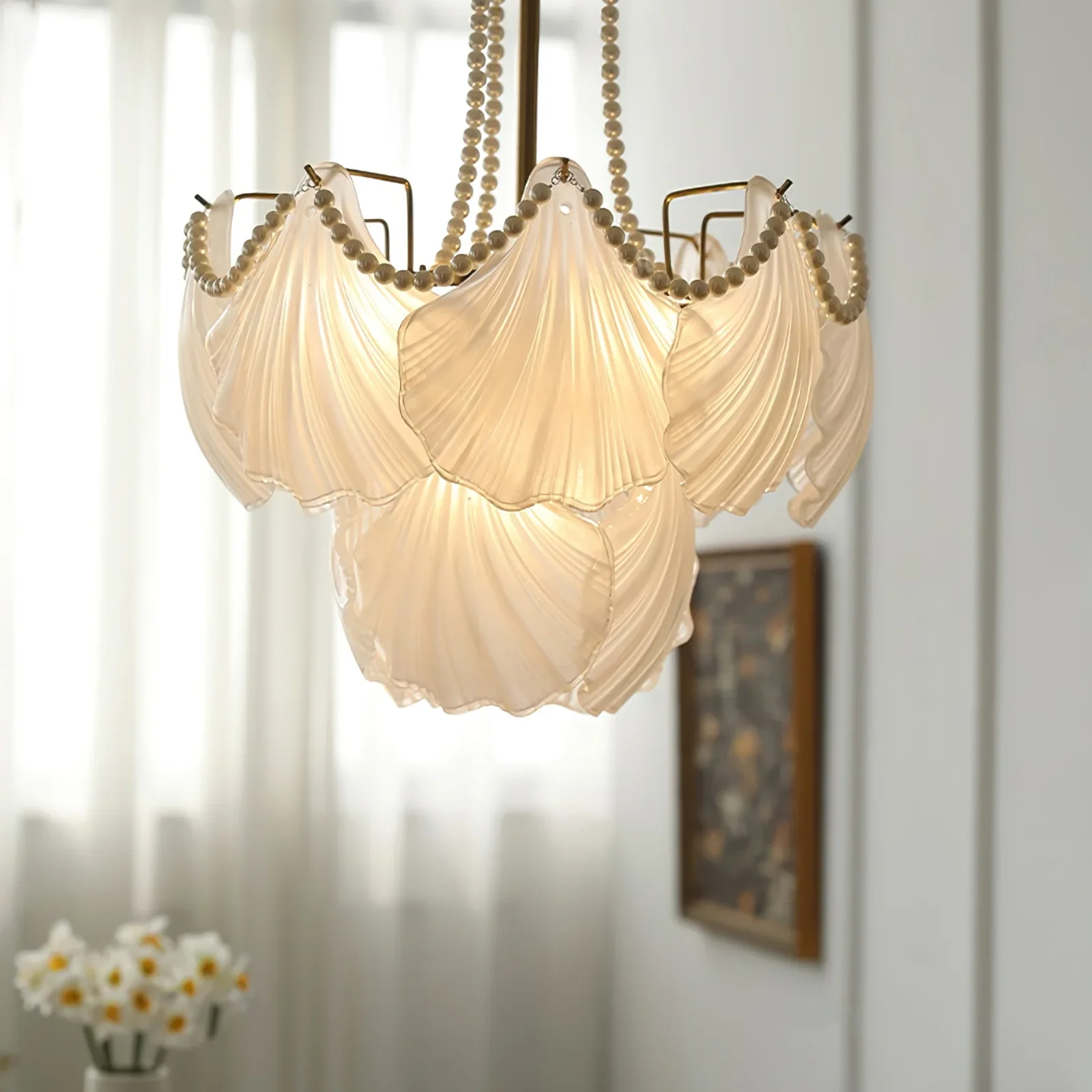 Ribbed Glass Shell Pendant Chandelier - Image 7