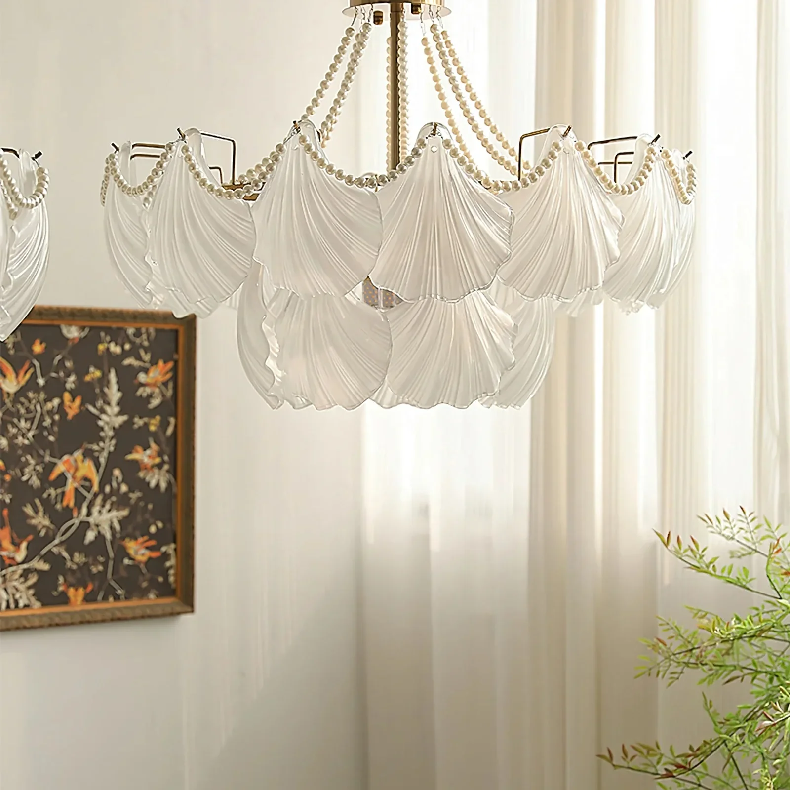 Ribbed Glass Shell Pendant Chandelier - Image 9