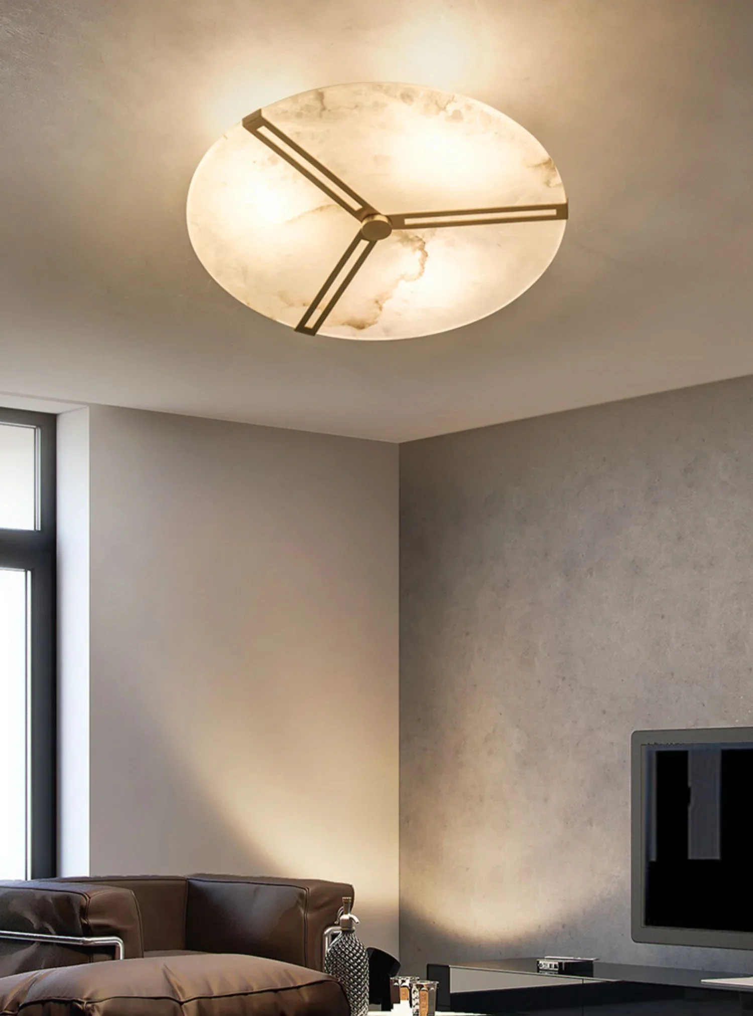 Round Copper Alabaster Ceiling Light - Image 4
