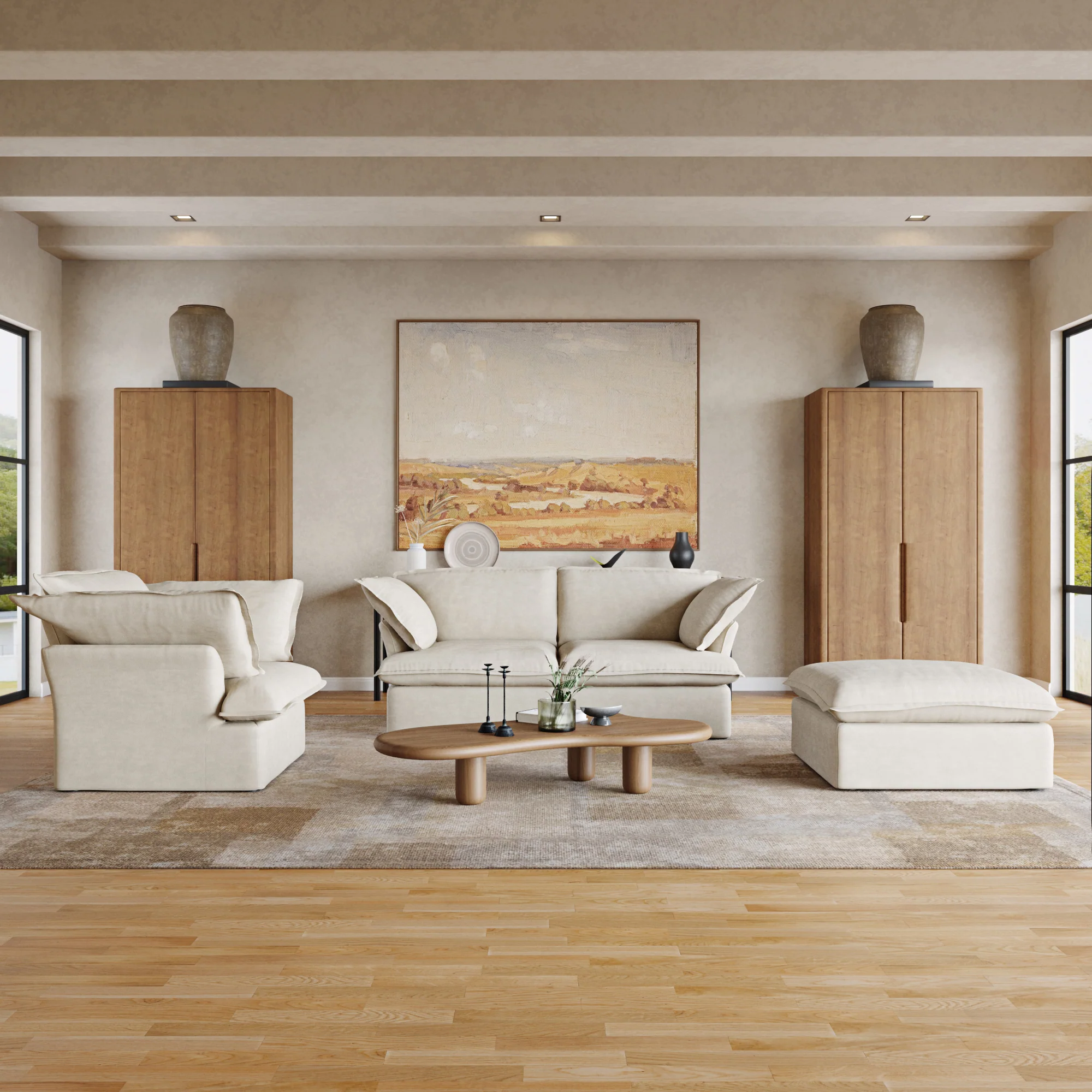 Sabi Modular Boucle Cloud Sofa - Beige - 3-Seater Sectional Sofa with Ottoman - Image 4