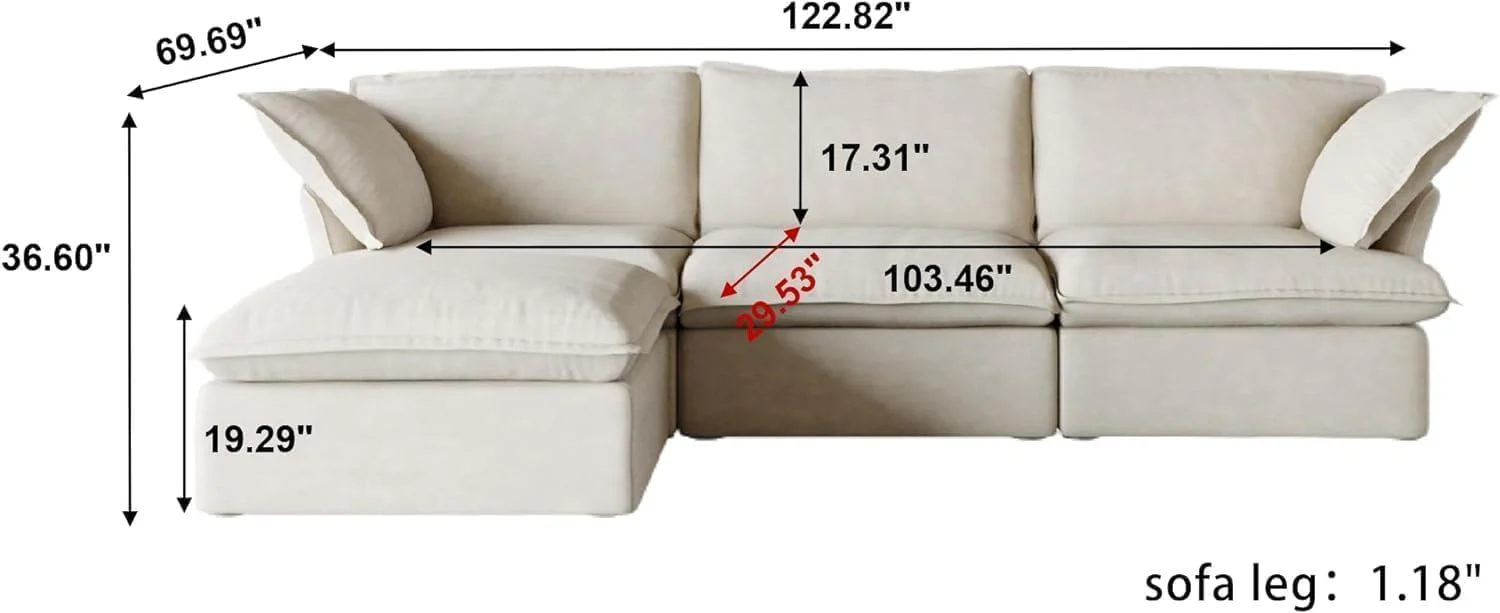 Sabi Modular Boucle Cloud Sofa - Beige - 3-Seater Sectional Sofa with Ottoman - Image 7
