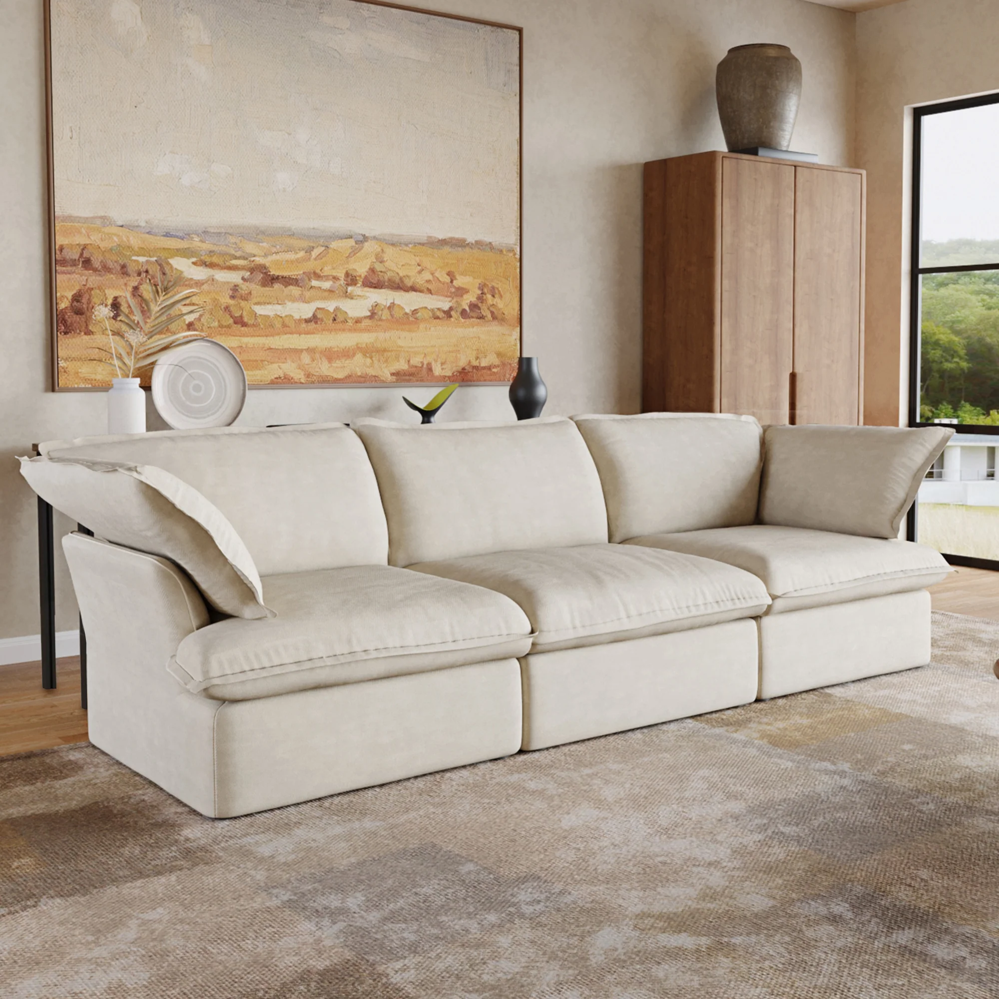 Sabi Modular Boucle Cloud Sofa - Beige - 3-Seater Sofa