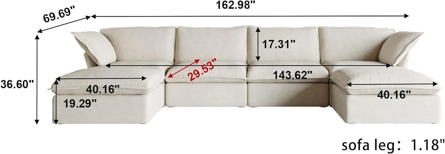 Sabi Modular Boucle Cloud Sofa - Beige - 4-Seater Sectional Sofa with 2 Ottomans - Image 6