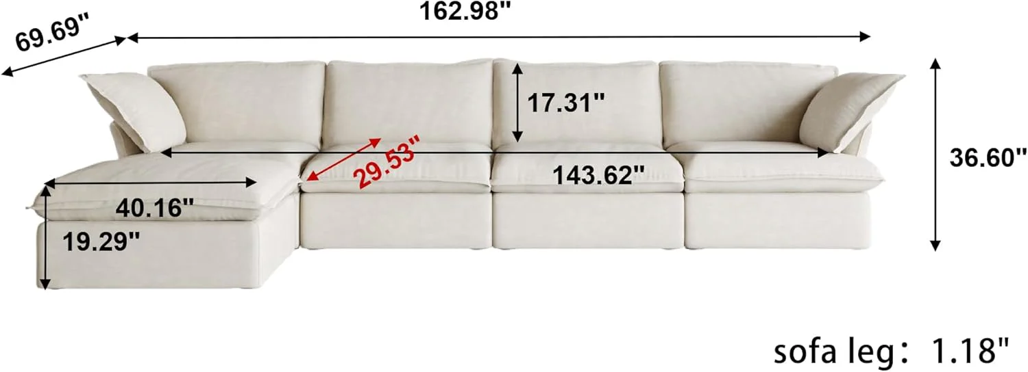 Sabi Modular Boucle Cloud Sofa - Beige - 4-Seater Sectional Sofa with Ottoman - Image 5