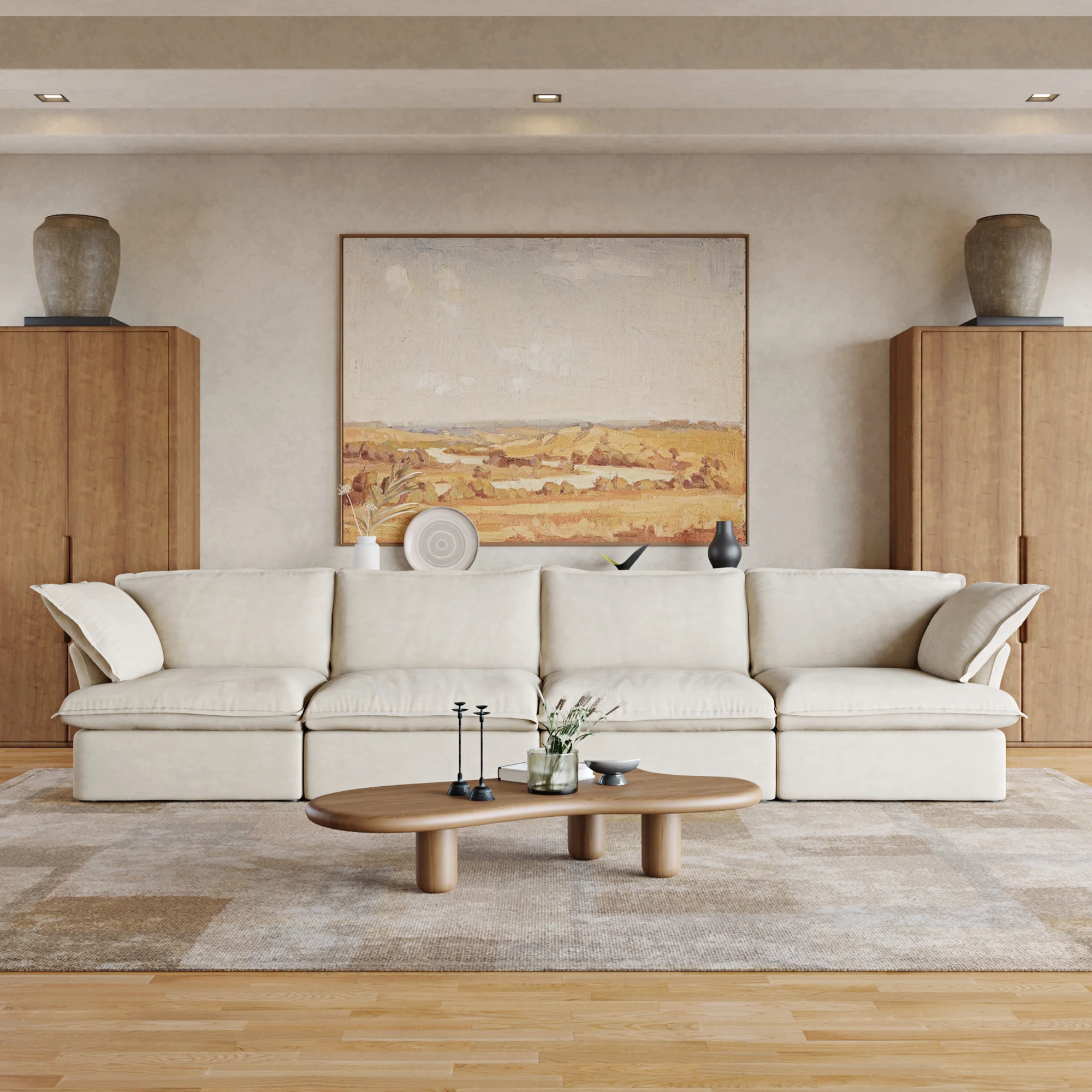 Sabi Modular Boucle Cloud Sofa - Beige - 4-Seater Sofa