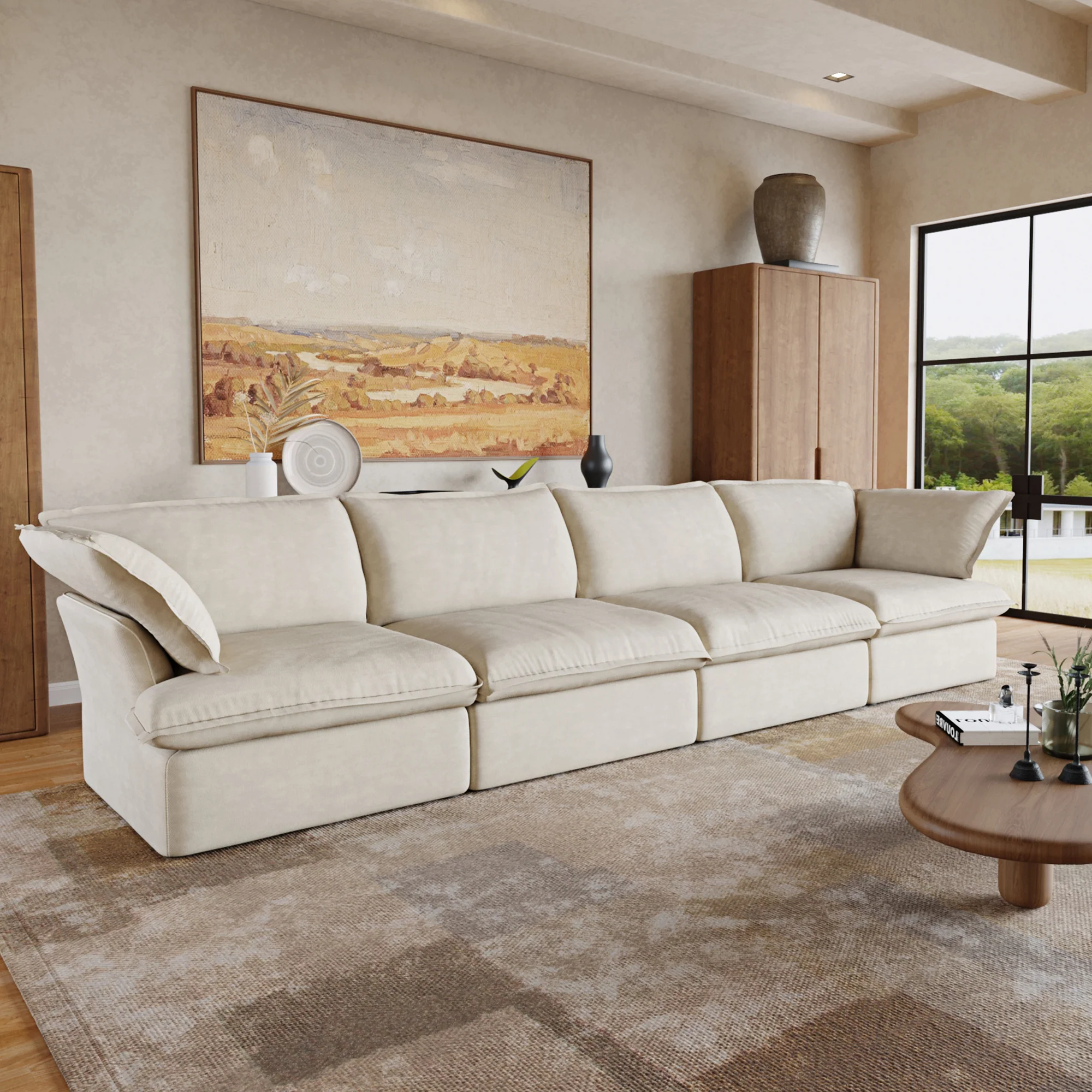 Sabi Modular Boucle Cloud Sofa - Beige - 4-Seater Sofa - Image 4