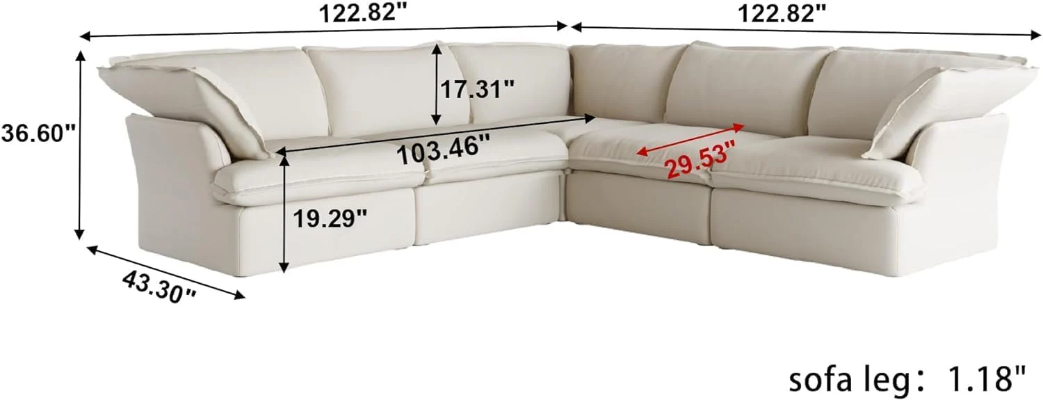 Sabi Modular Boucle Cloud Sofa - Beige - 5-Seater Corner Sectional (V-Shaped) - Image 8