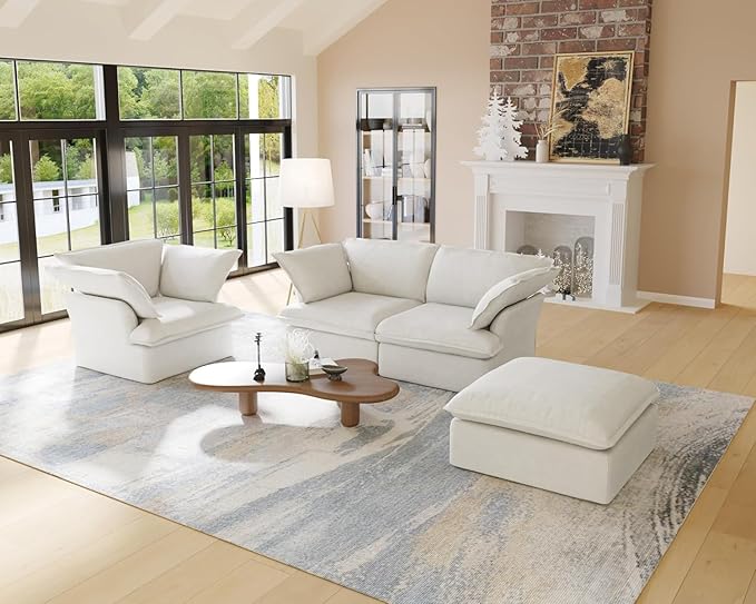 Sabi Modular Boucle Cloud Sofa - Beige - Single Ottoman - Image 3