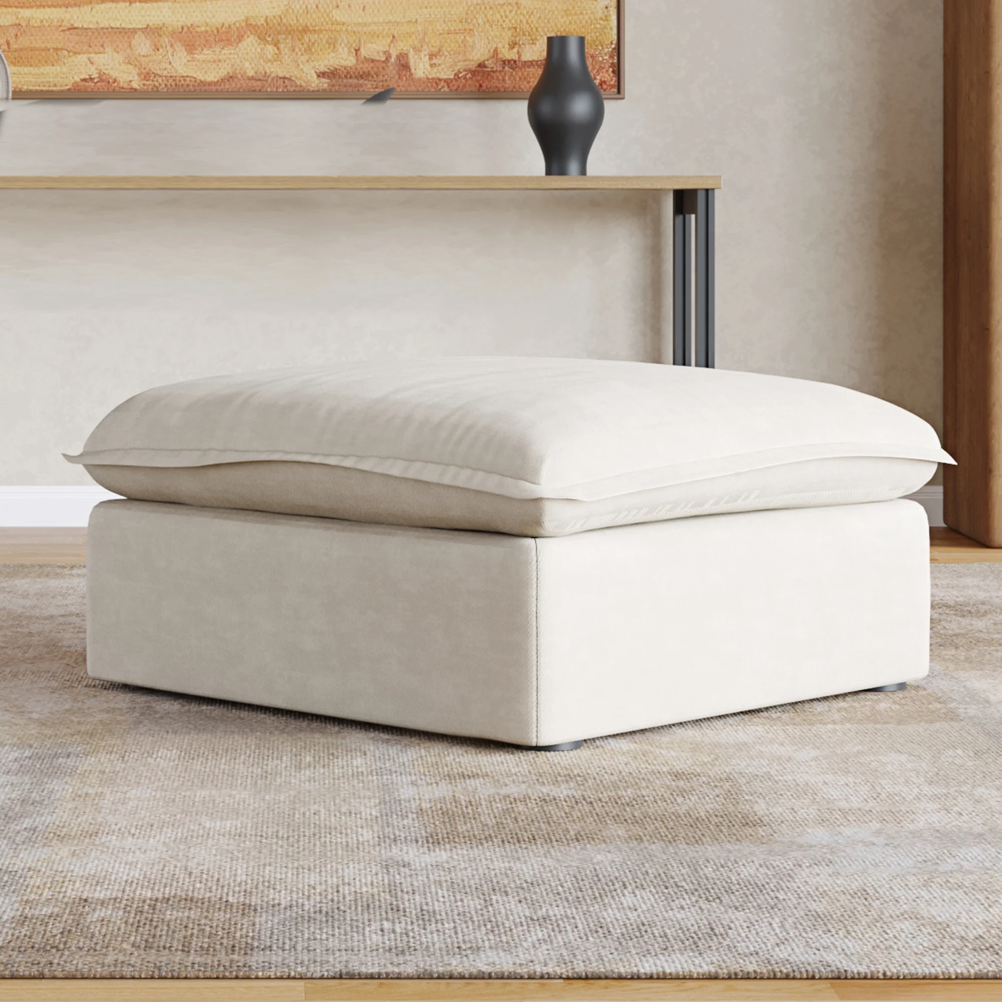 Sabi Modular Boucle Cloud Sofa - Beige - Single Ottoman - Image 4