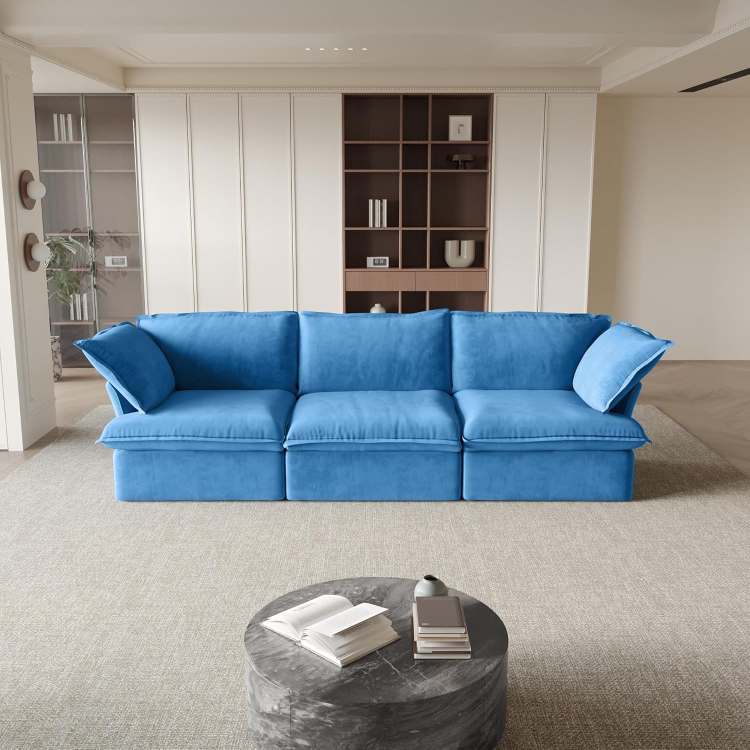 Sabi Modular Boucle Cloud Sofa - Blue - 3-Seater Sofa - Image 2