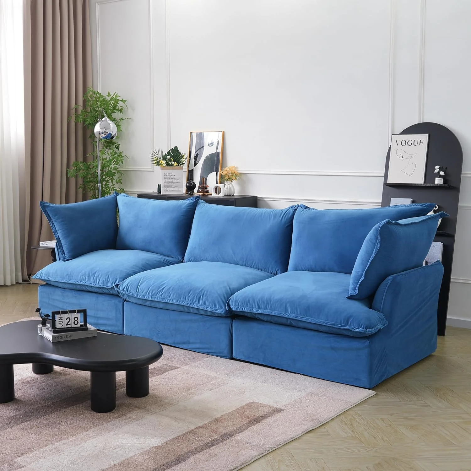 Sabi Modular Boucle Cloud Sofa - Blue - 3-Seater Sofa - Image 3