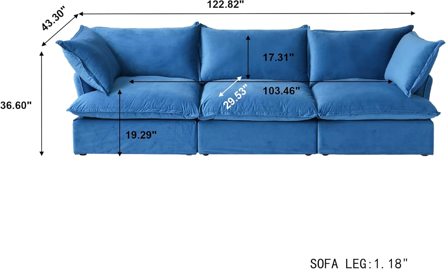 Sabi Modular Boucle Cloud Sofa - Blue - 3-Seater Sofa - Image 4