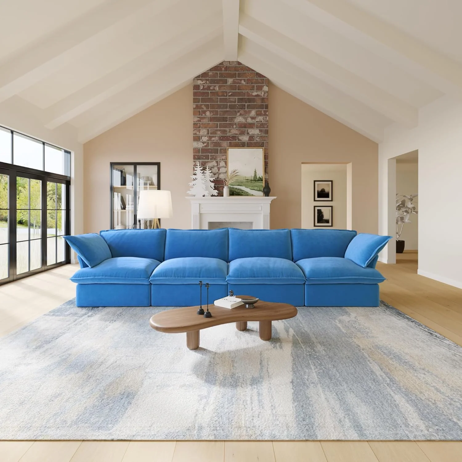 Sabi Modular Boucle Cloud Sofa - Blue - 4-Seater Sofa - Image 3
