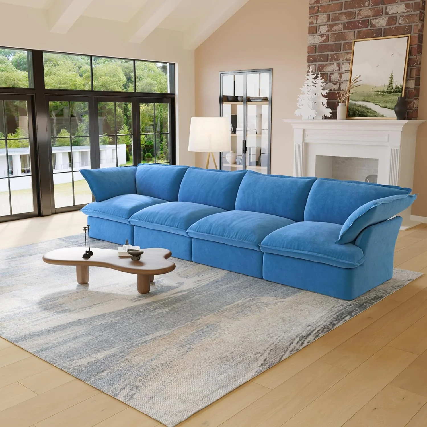 Sabi Modular Boucle Cloud Sofa - Blue - 4-Seater Sofa - Image 4
