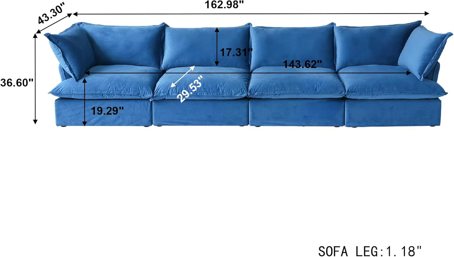 Sabi Modular Boucle Cloud Sofa - Blue - 4-Seater Sofa - Image 5