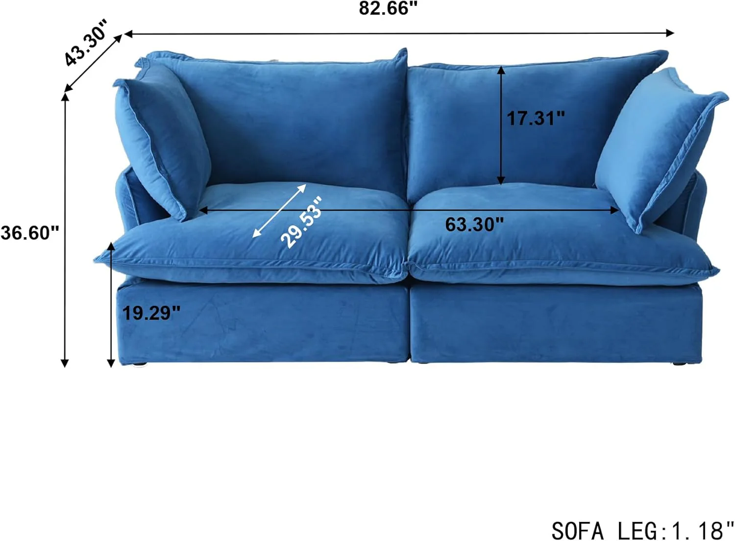 Sabi Modular Boucle Cloud Sofa - Blue - Single Seater Sofa - Image 4