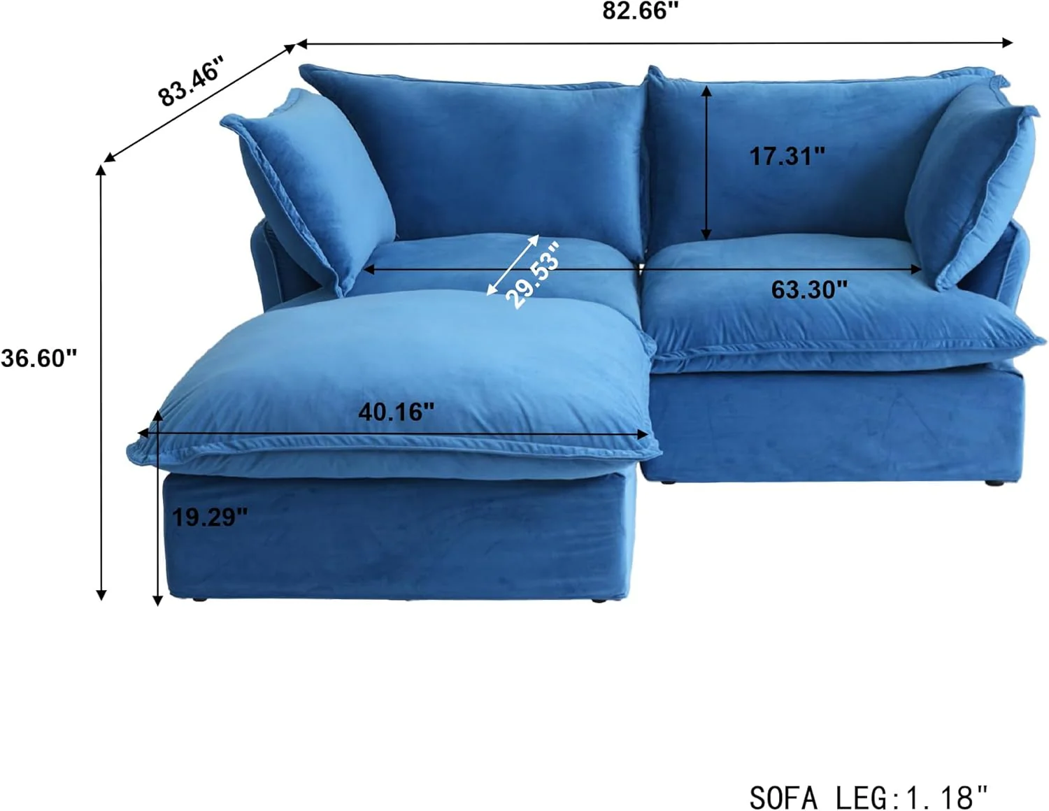 Sabi Modular Boucle Cloud Sofa - Blue - Single Seater Sofa with Ottoman - Image 5