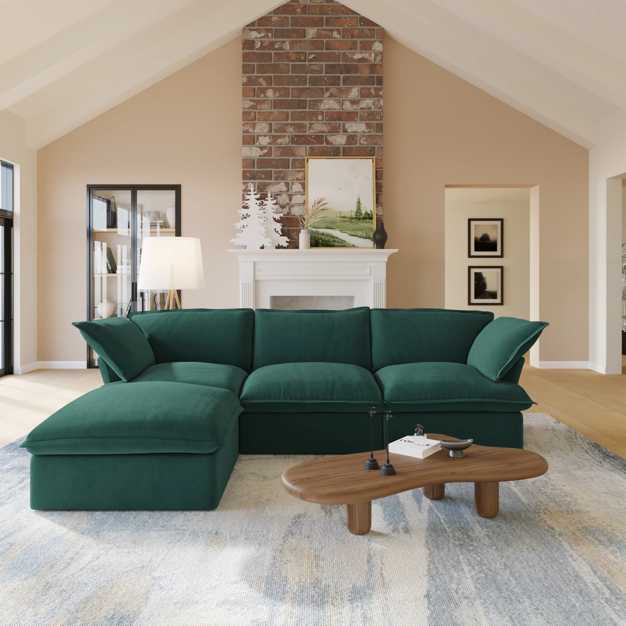Sabi Modular Boucle Cloud Sofa - Green - 3-Seater Sectional Sofa with Ottoman