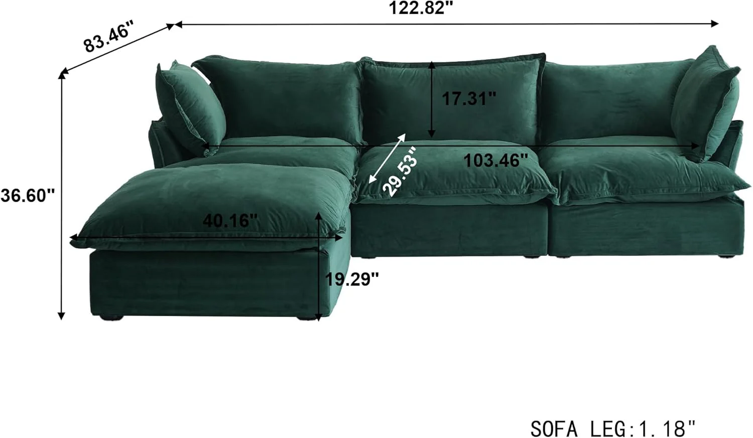 Sabi Modular Boucle Cloud Sofa - Green - 3-Seater Sectional Sofa with Ottoman - Image 3