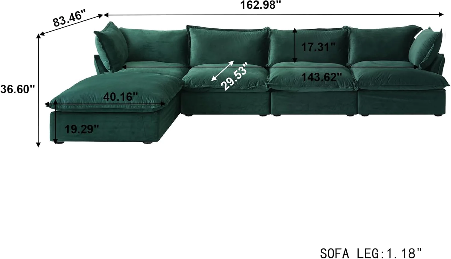 Sabi Modular Boucle Cloud Sofa - Green - 4-Seater Sectional Sofa with Ottoman - Image 4
