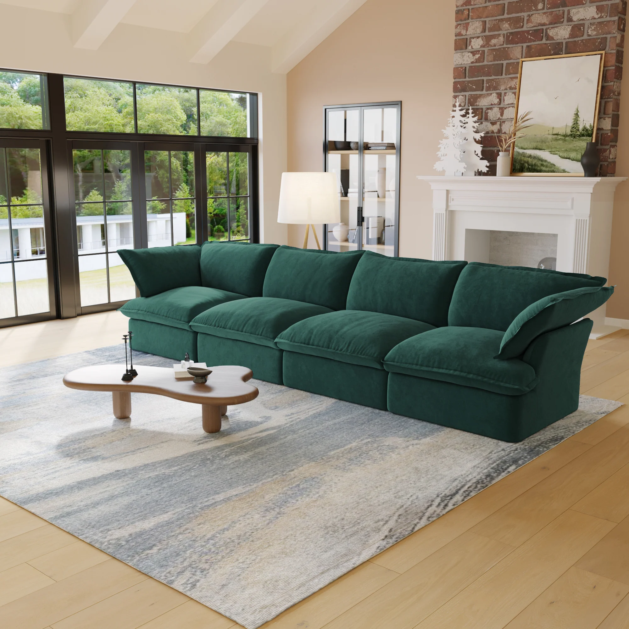 Sabi Modular Boucle Cloud Sofa - Green - 4-Seater Sofa - Image 2