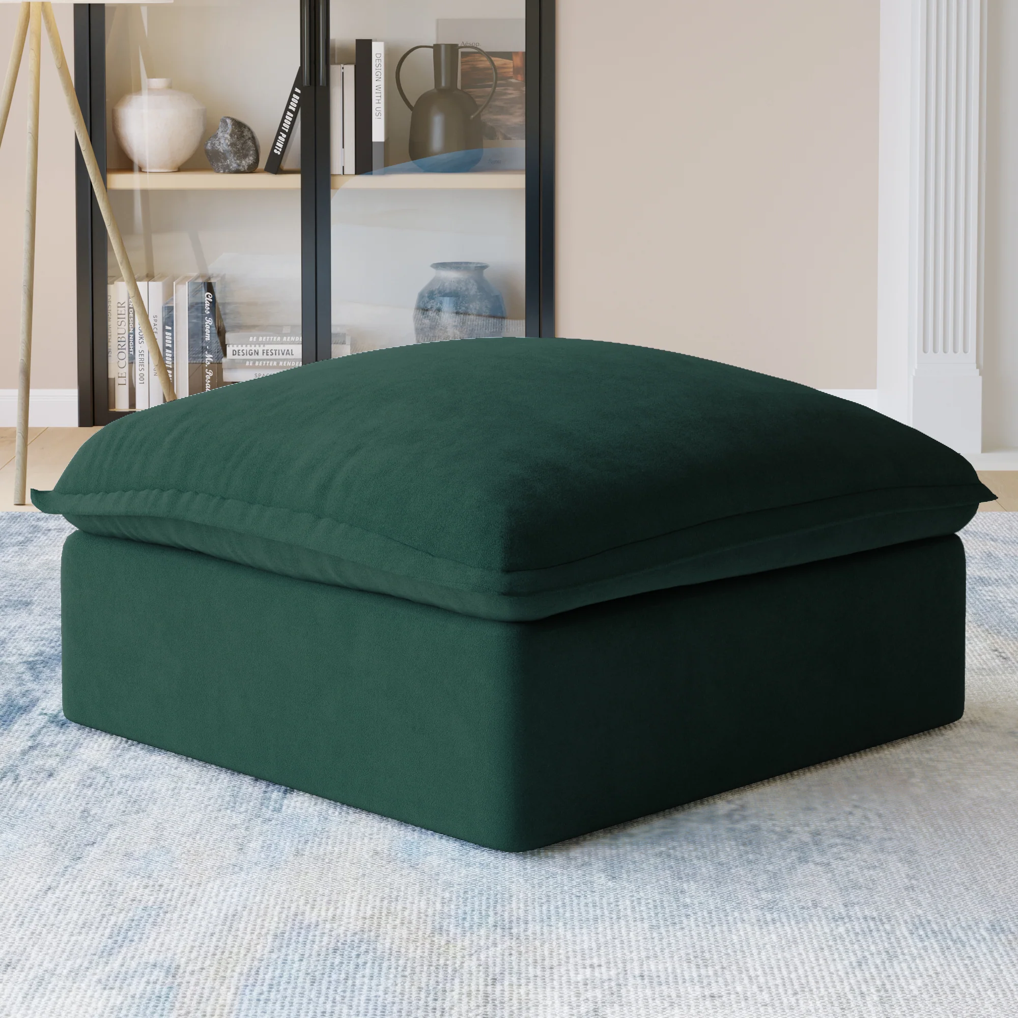 Sabi Modular Boucle Cloud Sofa - Green - Single Seater Sofa with Ottoman - Image 4