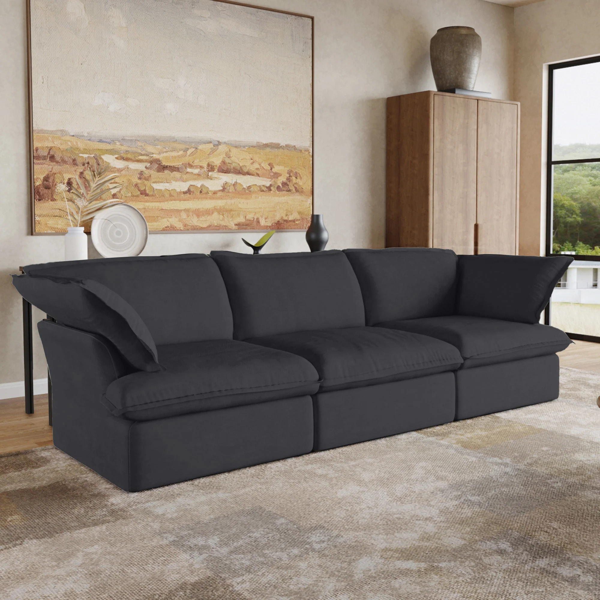Sabi Modular Boucle Cloud Sofa - Obsidian Black - 3-Seater Sofa