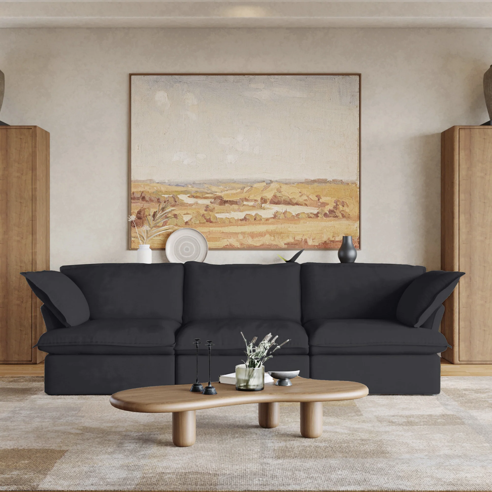 Sabi Modular Boucle Cloud Sofa - Obsidian Black - 3-Seater Sofa - Image 2