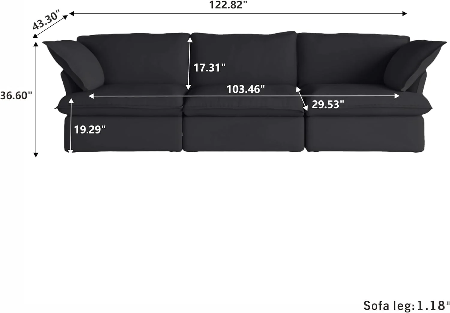 Sabi Modular Boucle Cloud Sofa - Obsidian Black - 3-Seater Sofa - Image 7