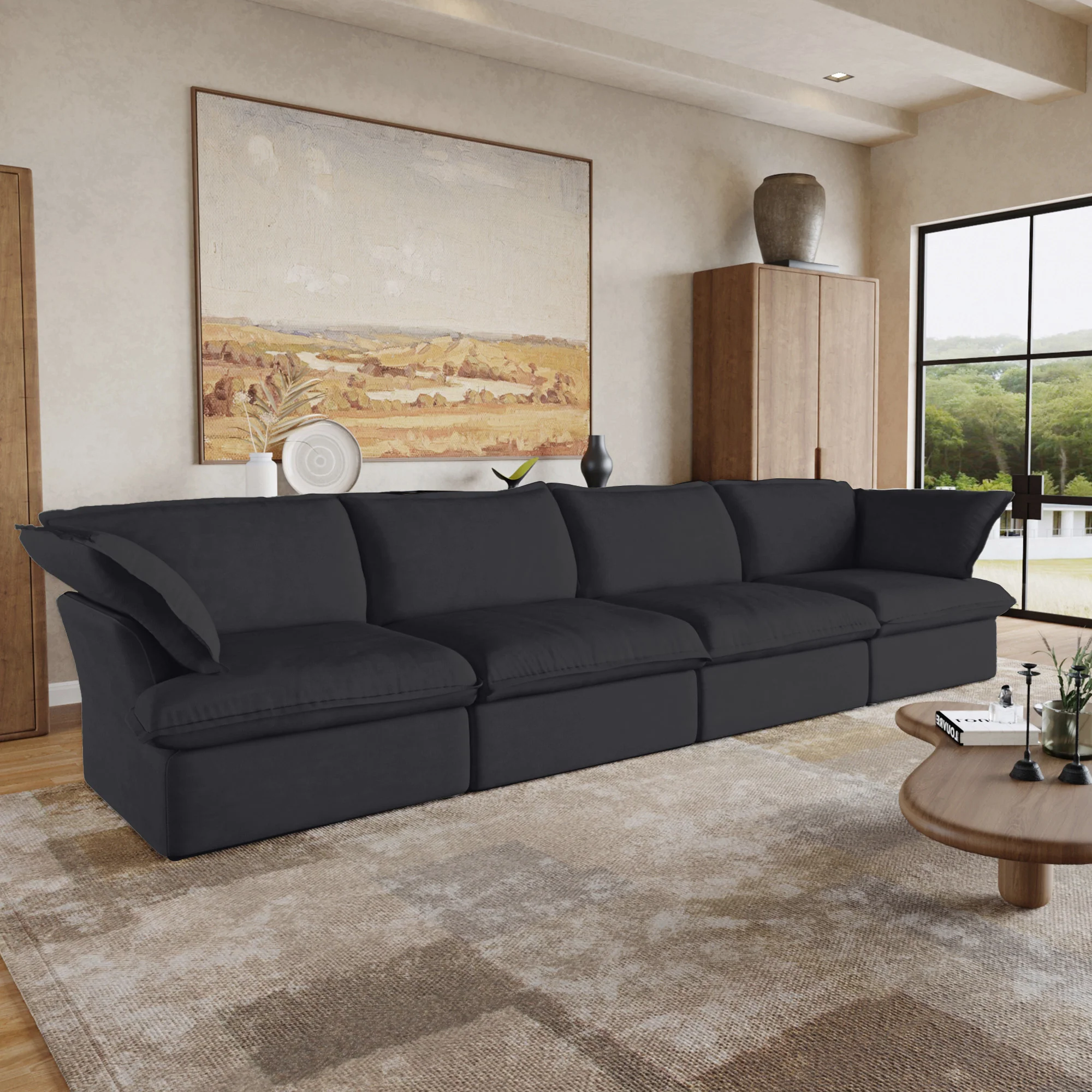 Sabi Modular Boucle Cloud Sofa - Obsidian Black - 4-Seater Sofa - Image 7