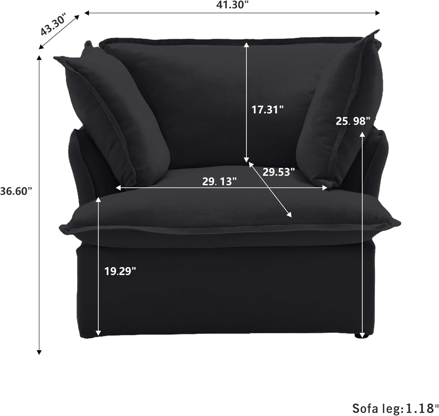 Sabi Modular Boucle Cloud Sofa - Obsidian Black - Single Seater Sofa - Image 3