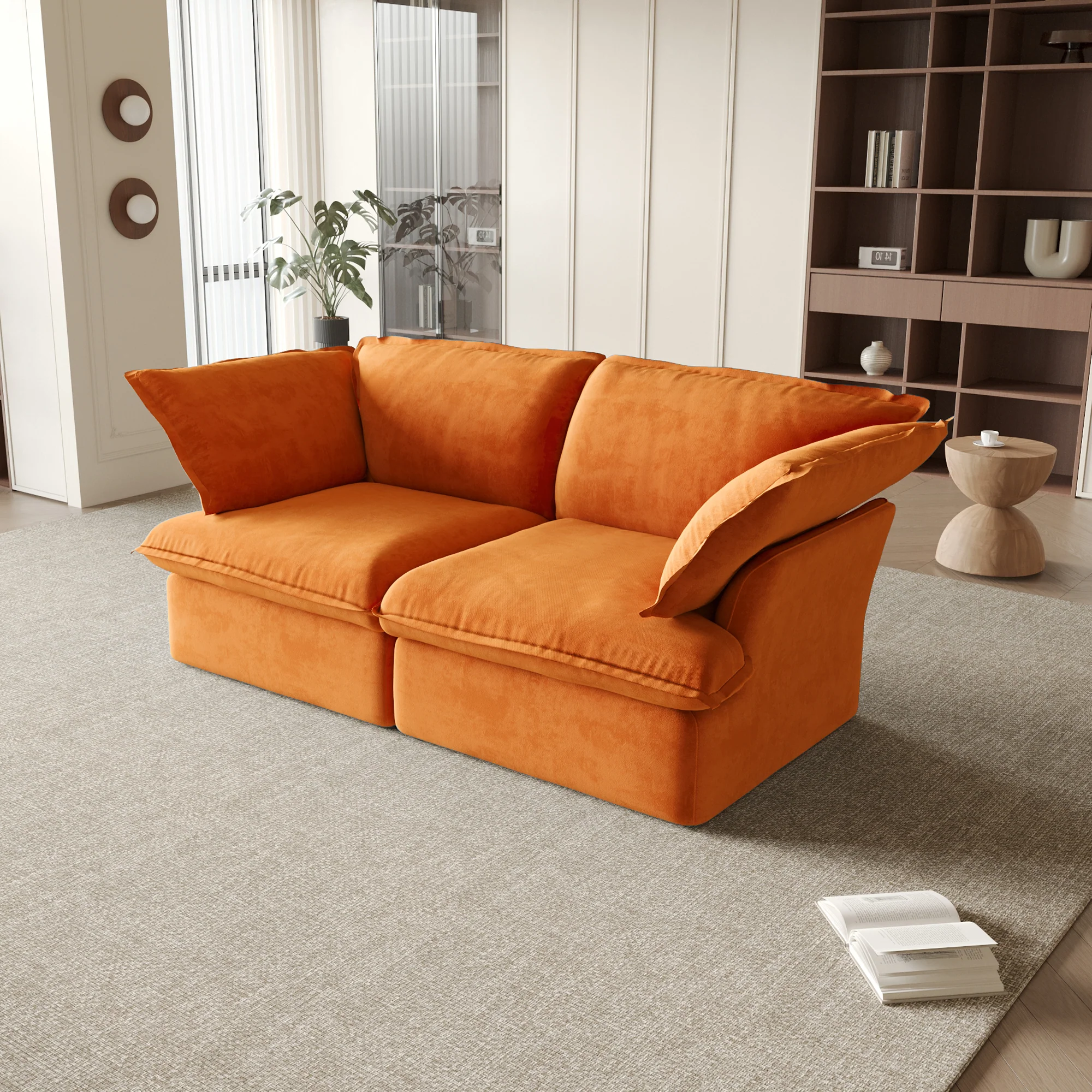 Sabi Modular Boucle Cloud Sofa - Orange - 2-Seater Sofa - Image 2