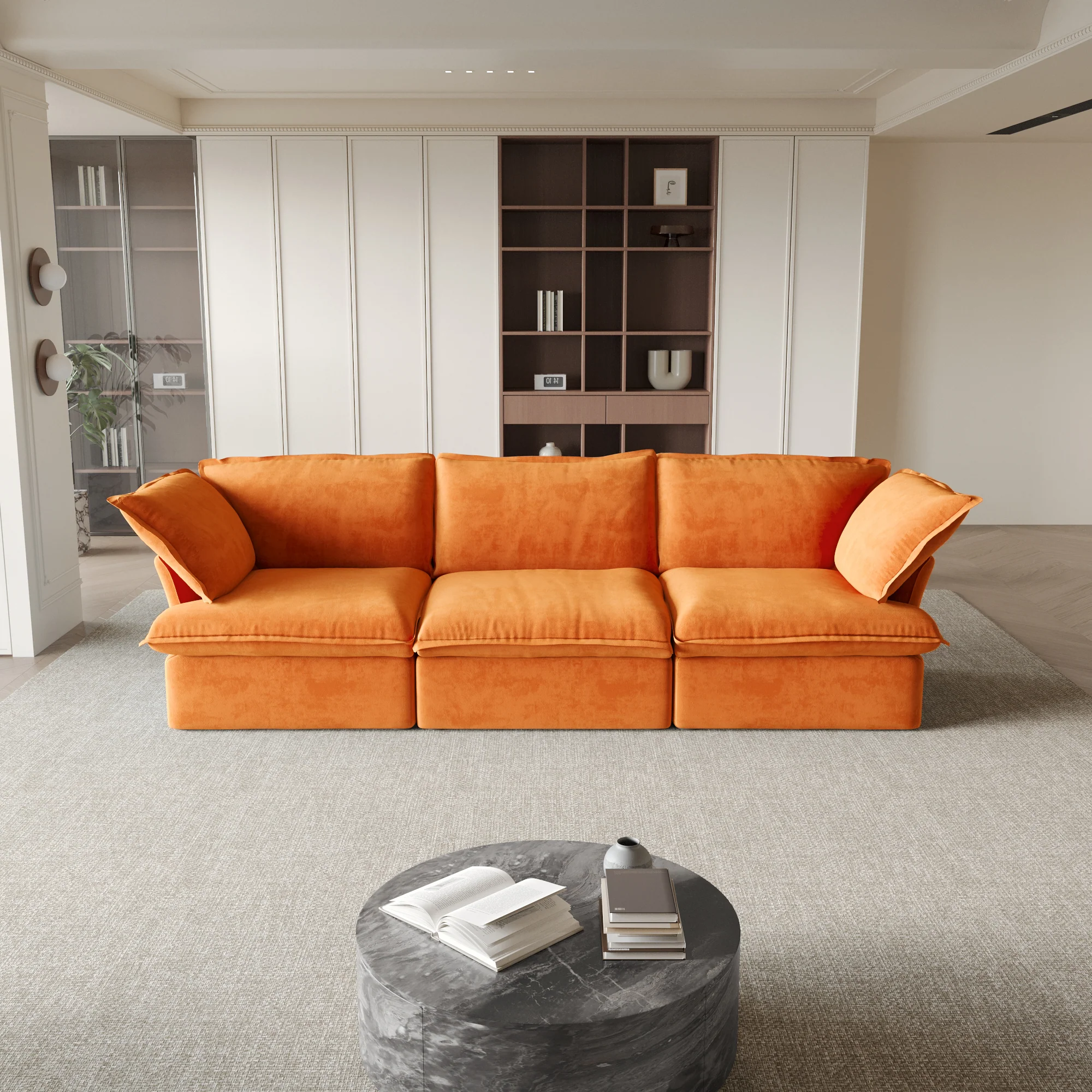 Sabi Modular Boucle Cloud Sofa - Orange - 3-Seater Sofa