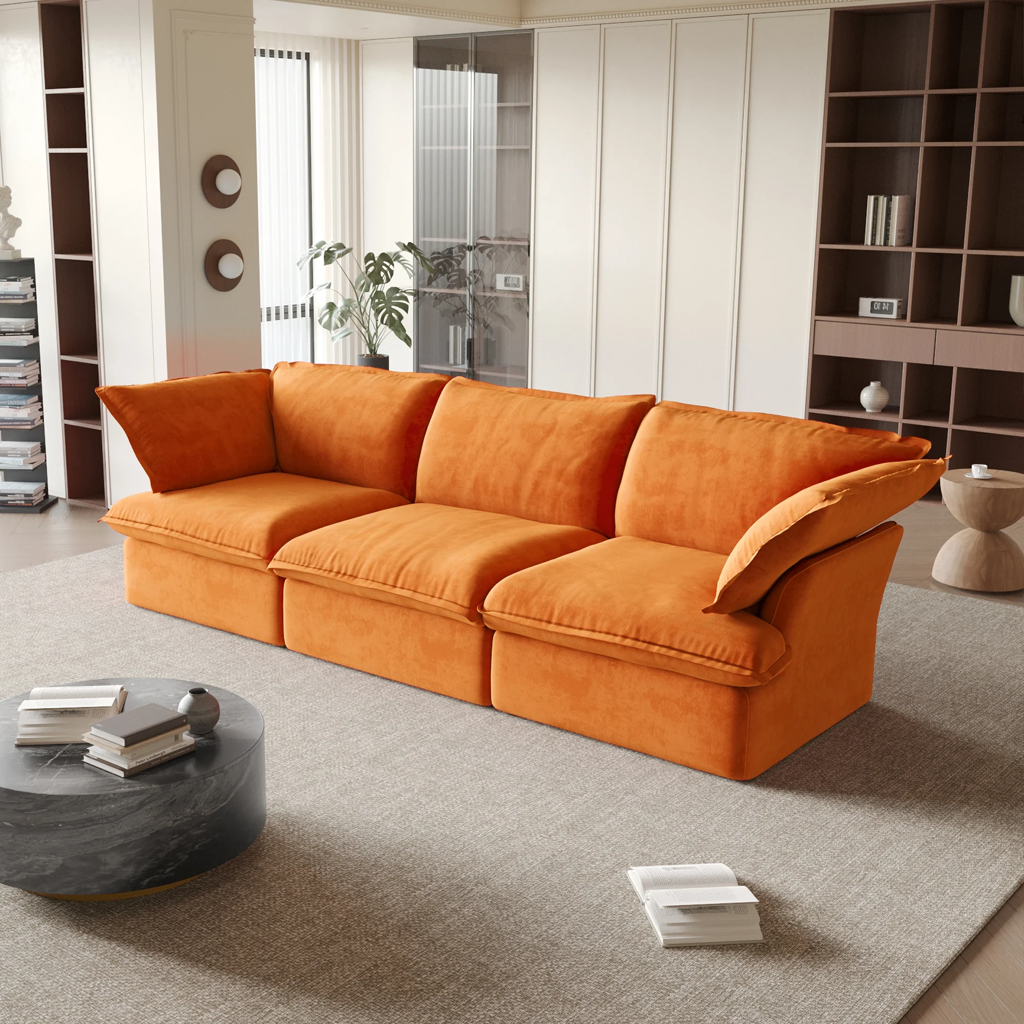 Sabi Modular Boucle Cloud Sofa - Orange - 3-Seater Sofa - Image 2