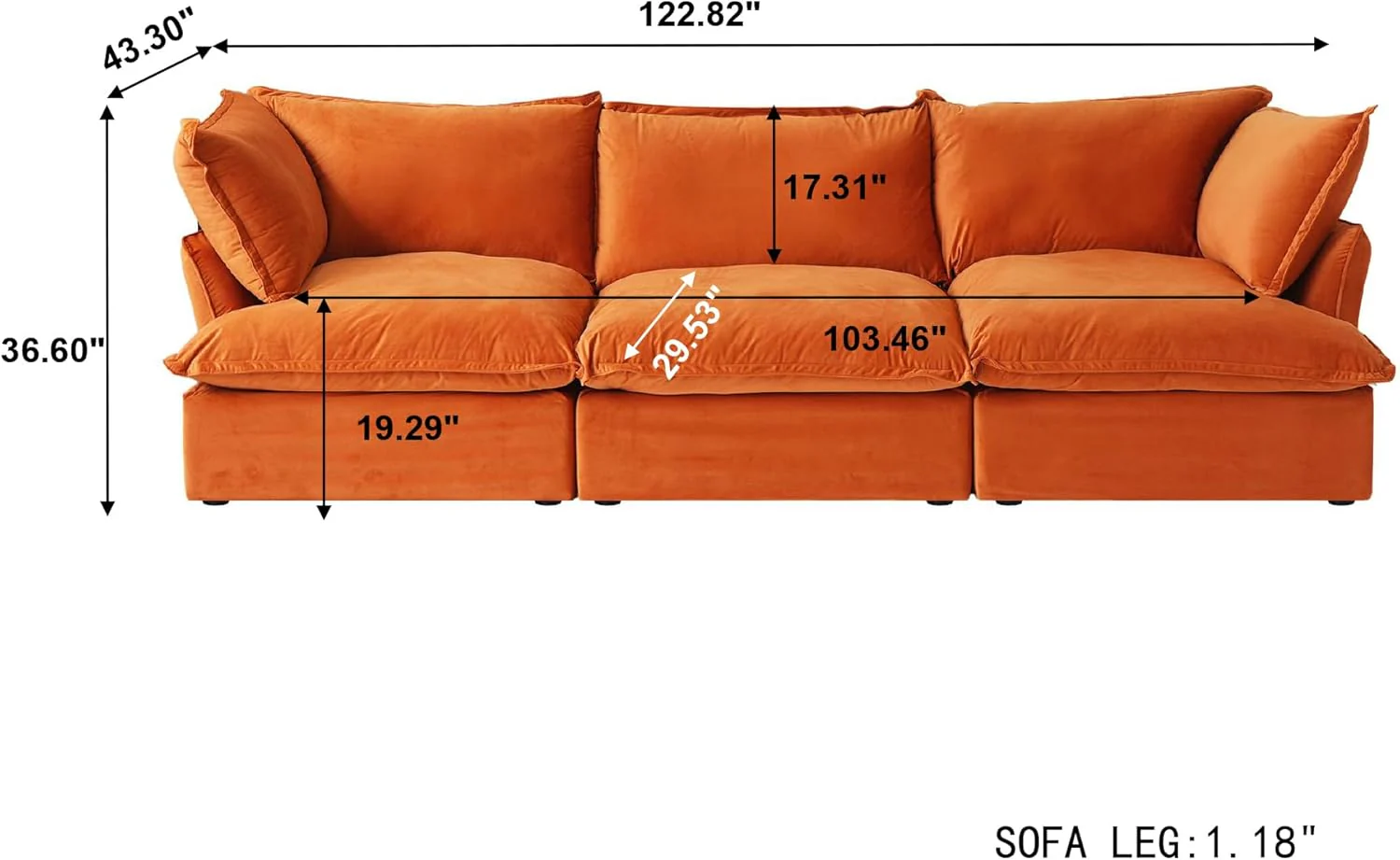 Sabi Modular Boucle Cloud Sofa - Orange - 3-Seater Sofa - Image 9