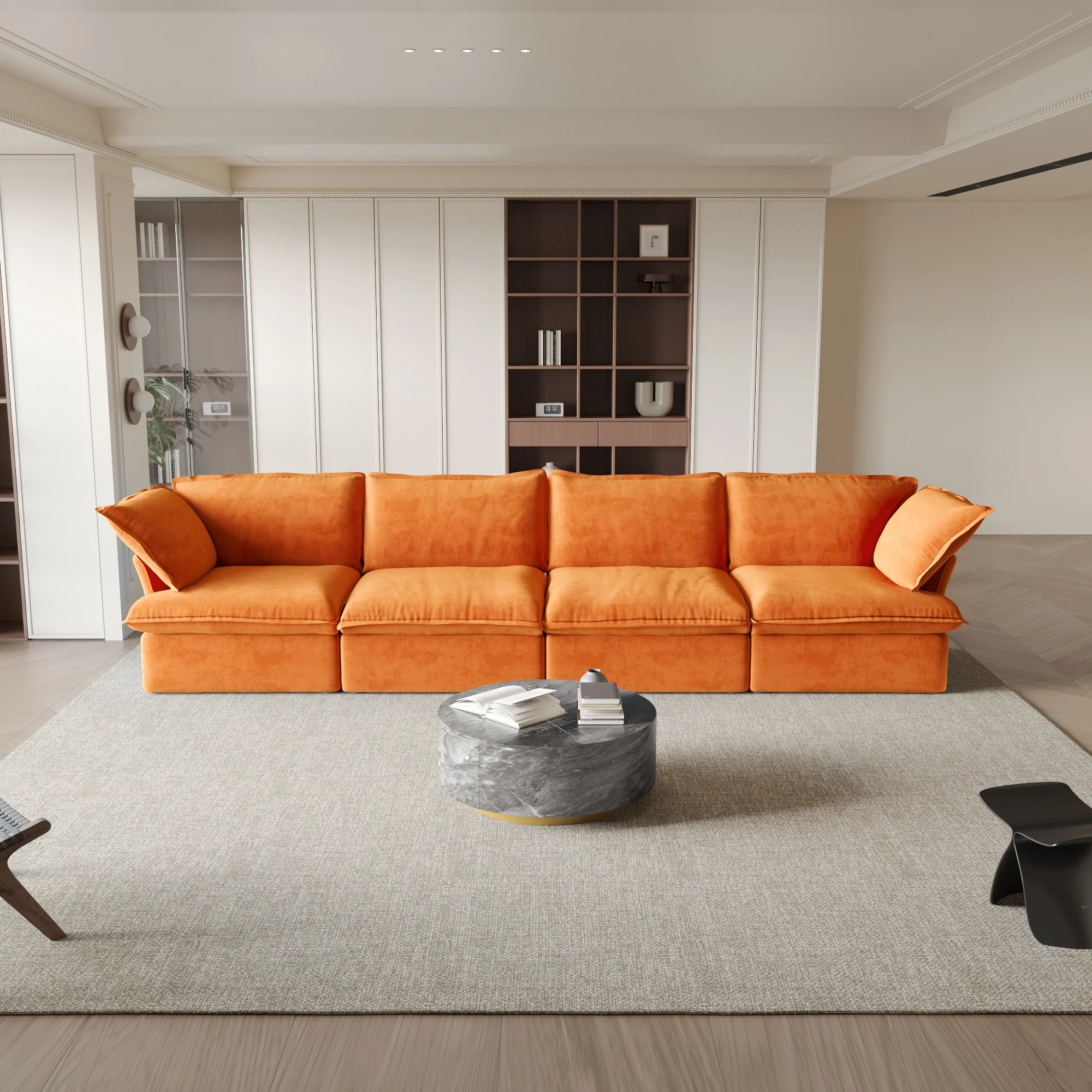 Sabi Modular Boucle Cloud Sofa - Orange - 4-Seater Sofa
