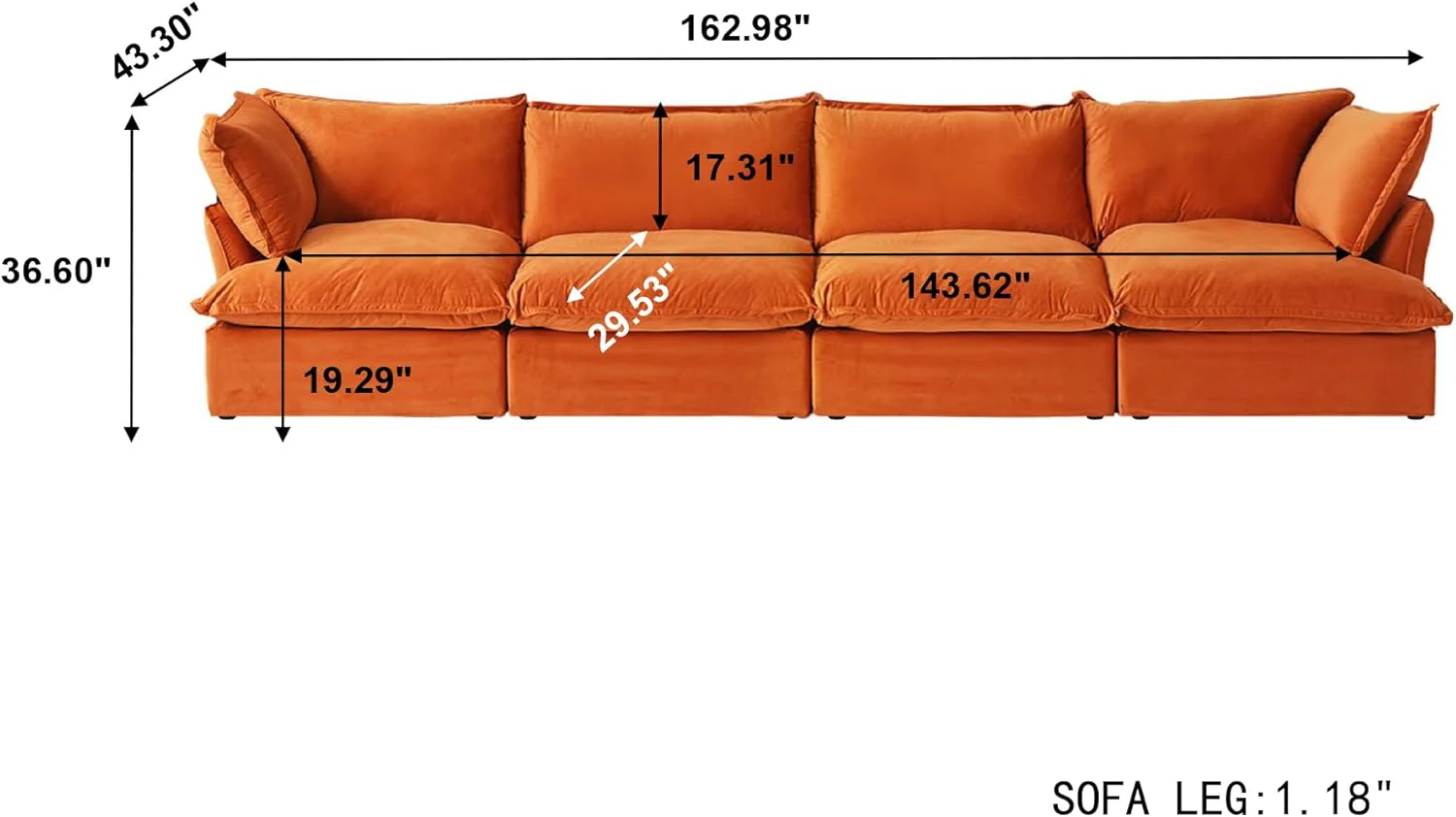 Sabi Modular Boucle Cloud Sofa - Orange - 4-Seater Sofa - Image 9