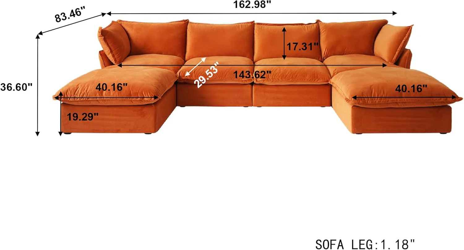 Sabi Modular Boucle Cloud Sofa - Orange - 5-Seater Sectional Sofa with Ottoman - Image 9