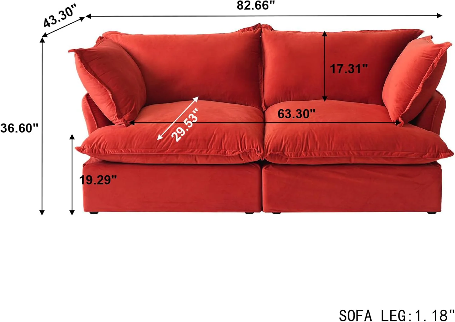 Sabi Modular Boucle Cloud Sofa - Red - 2-Seater Sofa - Image 3